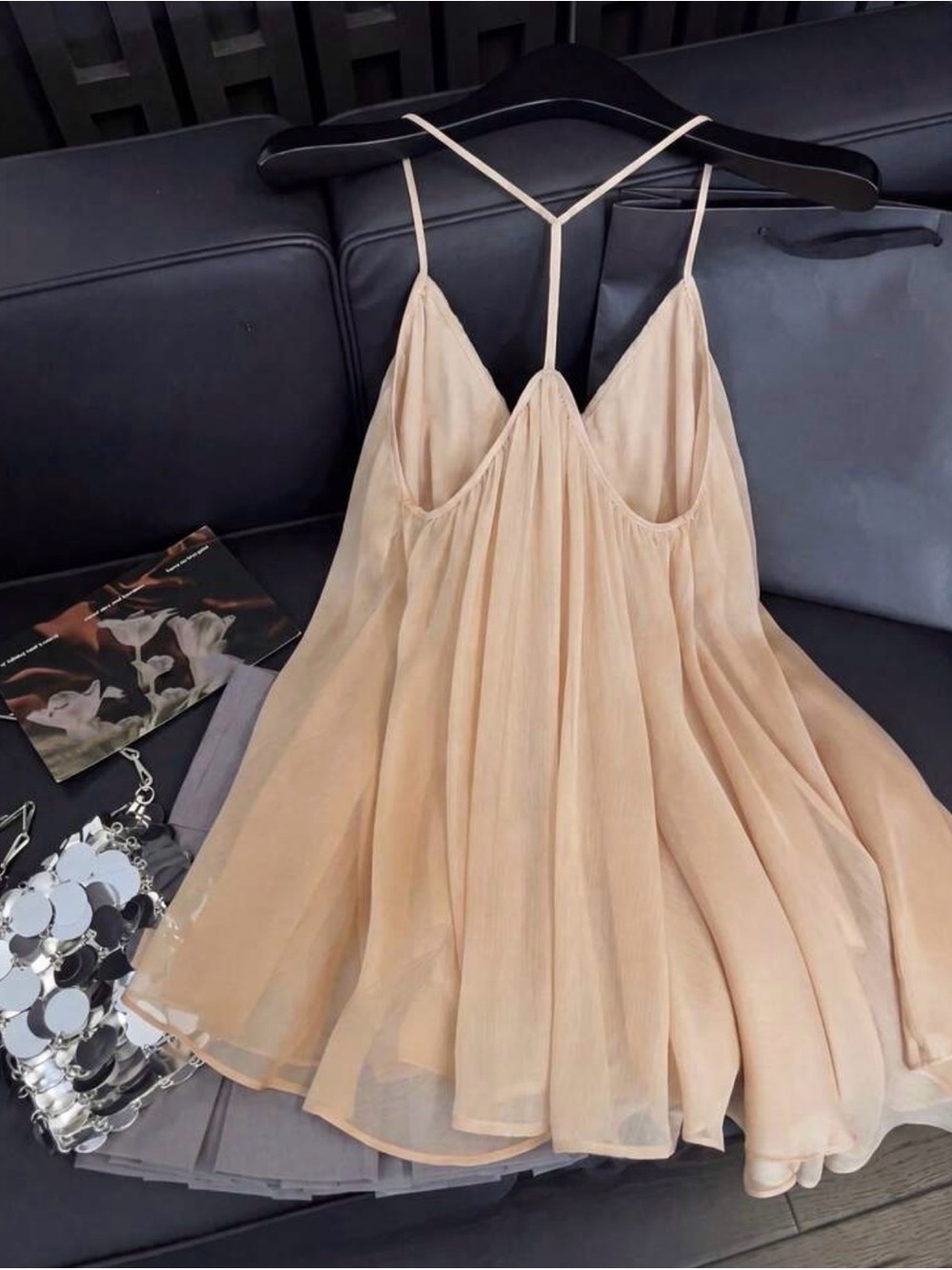 Chiffon Spaghetti-Strap Flowy Dress in Nude
